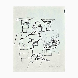 Mino Maccari, The Arrested Painter, Original Drawing, 1940s
