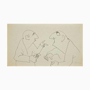 Mino Maccari, The Conversation, Original Drawing, Mid-20th-Century