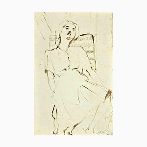 Mino Maccari, The Seated Woman, Original Drawing, Mid-20th-Century