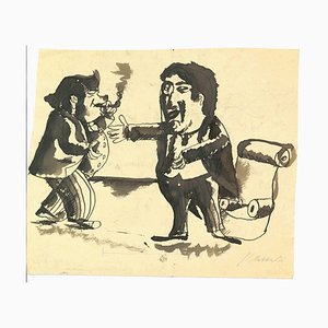 Mino Maccari, Die Männer im Gespräch, Original Zeichnung, Mitte des 20. Jahrhunderts
