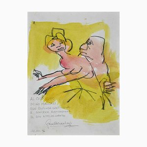The Couple, Mino Maccari, Original Zeichnung, 1976 gewidmet