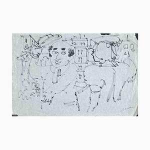 Mino Maccari, The Couple, Original Drawing, Mid-20th-Century