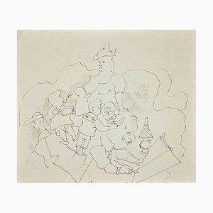 Mino Maccari, The Parenthood, dibujo original, mediados del siglo XX