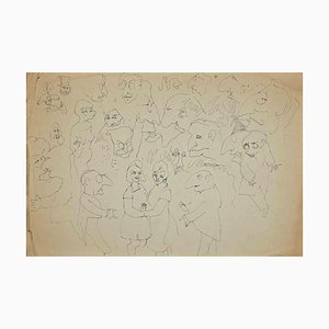 Mino Maccari, The Dancing Folk, Original Drawing, Mid-20th-Century