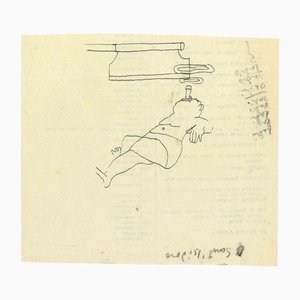 Mino Maccari, The Smoking Man, Original Drawing, Mid-20th-Century