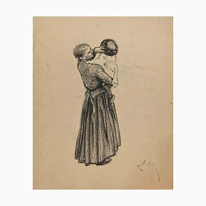 The Mother and Child, Original Drawing, Early 20th-Century