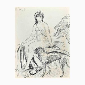 Diana Goddess, Original Drawing, Early 20th-Century