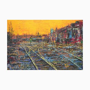 David Tycho, Post-Industrial Sunset, 2021, acrílico sobre lienzo, enmarcado