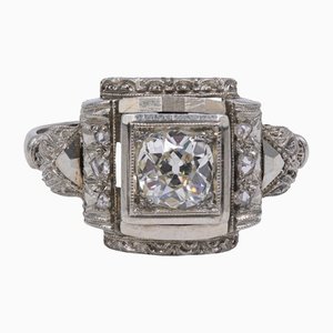 Bague Art Déco en Platine avec Diamant, 1930s