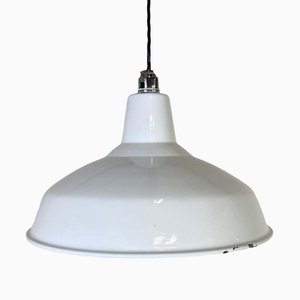 Lámpara colgante industrial vintage de esmalte blanco