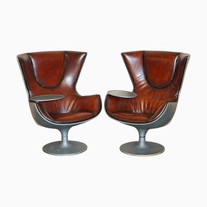 Butacas Eurostar Egg de cuero marrón de Philippe Starck para Cassina. Juego de 2
