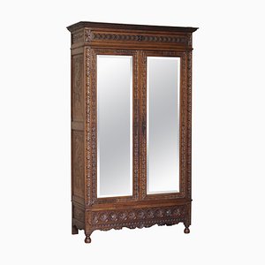 Armoire Antique Sculptée avec Portes en Miroir, Pays-Bas, 1880s