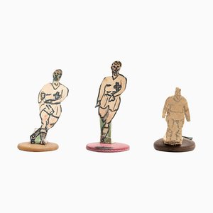 Antique Button Soccer Game Figures, 1950, Set of 3