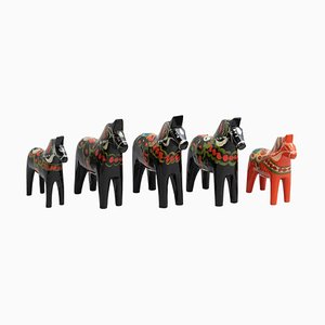 Swedish Folk Dala Horse Toys in Wood, 1960, Set of 5