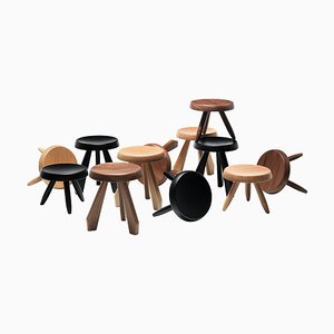 Berger and Meribel Wood Stools by Charlotte Perriand for Cassina, Set of 12