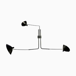 Mid-Century Modern Black Three Rotating Straight Arms Wall Lamp by Serge Mouille for Editions Serge Mouille