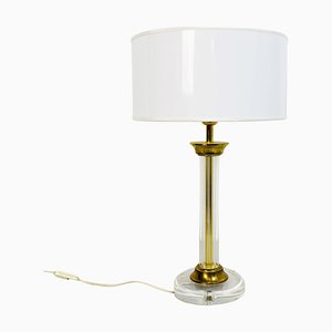 Mid-Century Italian Column-Shaped Table Lamp in Acrylic Glass and Brass, 1970s