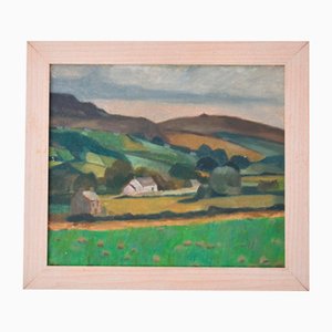 Horas Kennedy, Landscape Scene with Cottages, Oil on Board, Framed