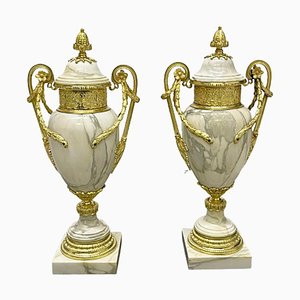 Antique French Vases in Marble with Ormolu, Set of 2