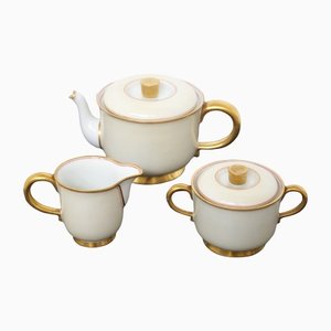Tea Set in Ceramic and Pure Gold by Gio Ponti for Richard Ginori, Set of 3