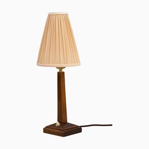 Art Deco Wood Table Lamp with Fabric Shade, Vienna, 1920s