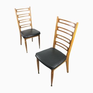 Vintage Wooden & Brass Scandinavian Dining Chairs, Set of 2