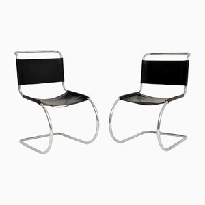 Leather & Steel MR10 Chairs by Mies Van Der Rohe, 1950s, Set of 2
