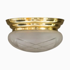 Art Deco Ceiling Lamp with Original Cut Glass Shade, 1920s