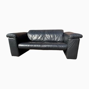 Vintage 6800 Series Black Leather Sofa by Rolf Benz, 1980s