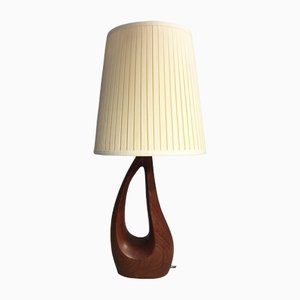 Lampada da tavolo in teak con paralume in tessuto, anni '50