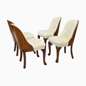 Art Deco Walnut & Leather Tub Dining Chairs, Set of 4