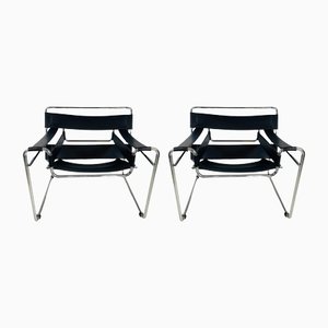 Black Leather and Chrome Wassily Chairs by Marcel Breuer for Cassina, Set of 2