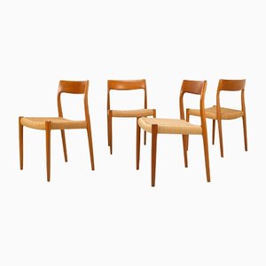 Danish Teak Mod. 77 Dining Chairs with Papercord by Niels O. Møller for J.L. Møllers, 1959, Set of 4