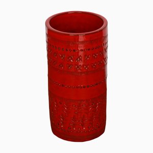 Jarrón cilíndrico de cerámica roja de Aldo Londi para Bitossi, Italia