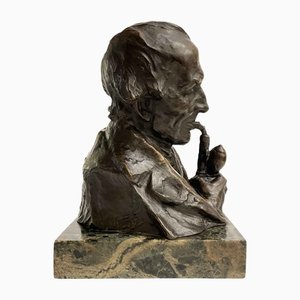 Jugendstil Bronze Mann mit Pfeife von Hans Müller, 20. Jh