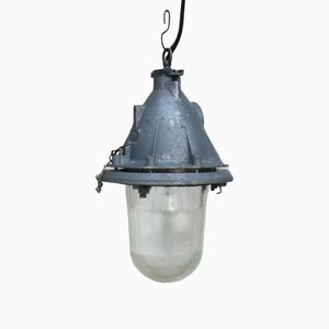 Lampada a sospensione vintage industriale in vetro trasparente a righe