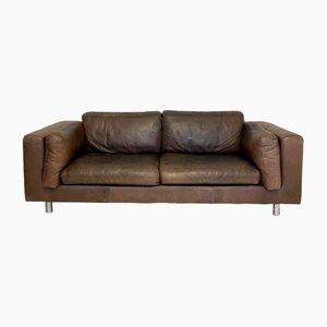 Mid-Century French Brown Leather Sofa, 1978s