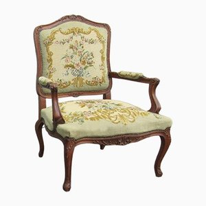 Antique Louis XV Style Carved Oak Armchair, 19th Century