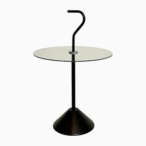 Postmodern Side Table in Black Lacquered Metal & Glass, 1980s