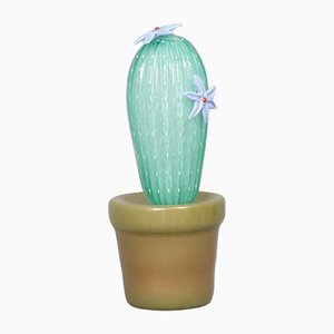 Wassergrüne Kaktuspflanze aus Muranoglas, 1990