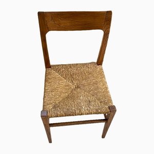 Scandinavian Elm and Straw Chairs by Moller, Set of 4