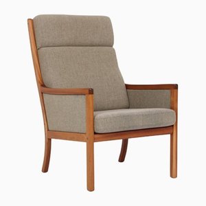 Mahogany and Wool Fabric Armchair by Ole Wanscher Hochleitner for Poul Jeppesens Møbelfabrik