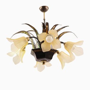 Vintage Brutalist Chandelier with Six Flower-Shaped Shades, 1970s