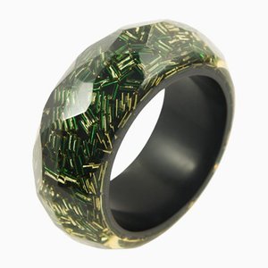 Green Acrylic Glass Cuff Bracelet with Gold Baguette Inserts