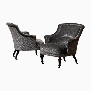 Napoleon LLL Chairs in Grey Velvet Jacquard, 1900s, Set of 2
