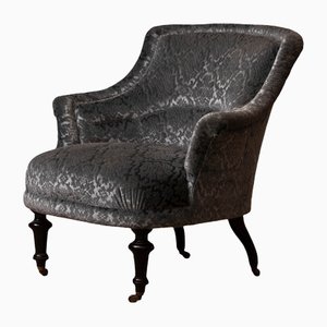 French Napoleon III Velvet Jacquard Club Chair, 1900s