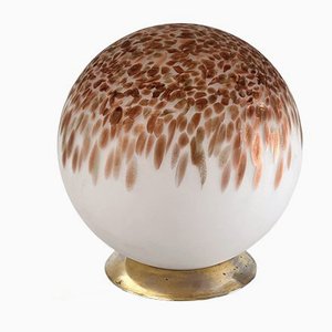 Mid-Century Italian Table Lamp with Murano Glass Ball and Copper-Colored Murrine, 1970s