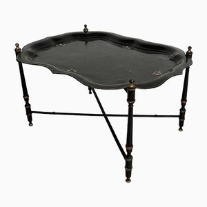 Mid-Century Asian Style Black Metal Tray Table or Serving Table, 1960s