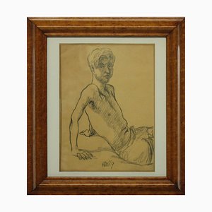 Portrait of a Young Man, 1969, Charcoal, Framed