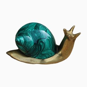 Italian Green Brass and Ceramic Snail, 1970s